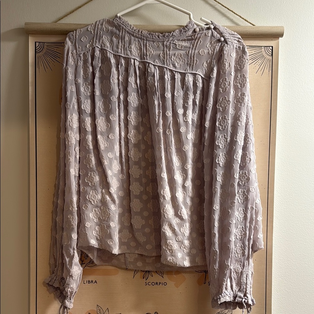 Wilfred Lavender Gray Blouse with Tie Sleeves